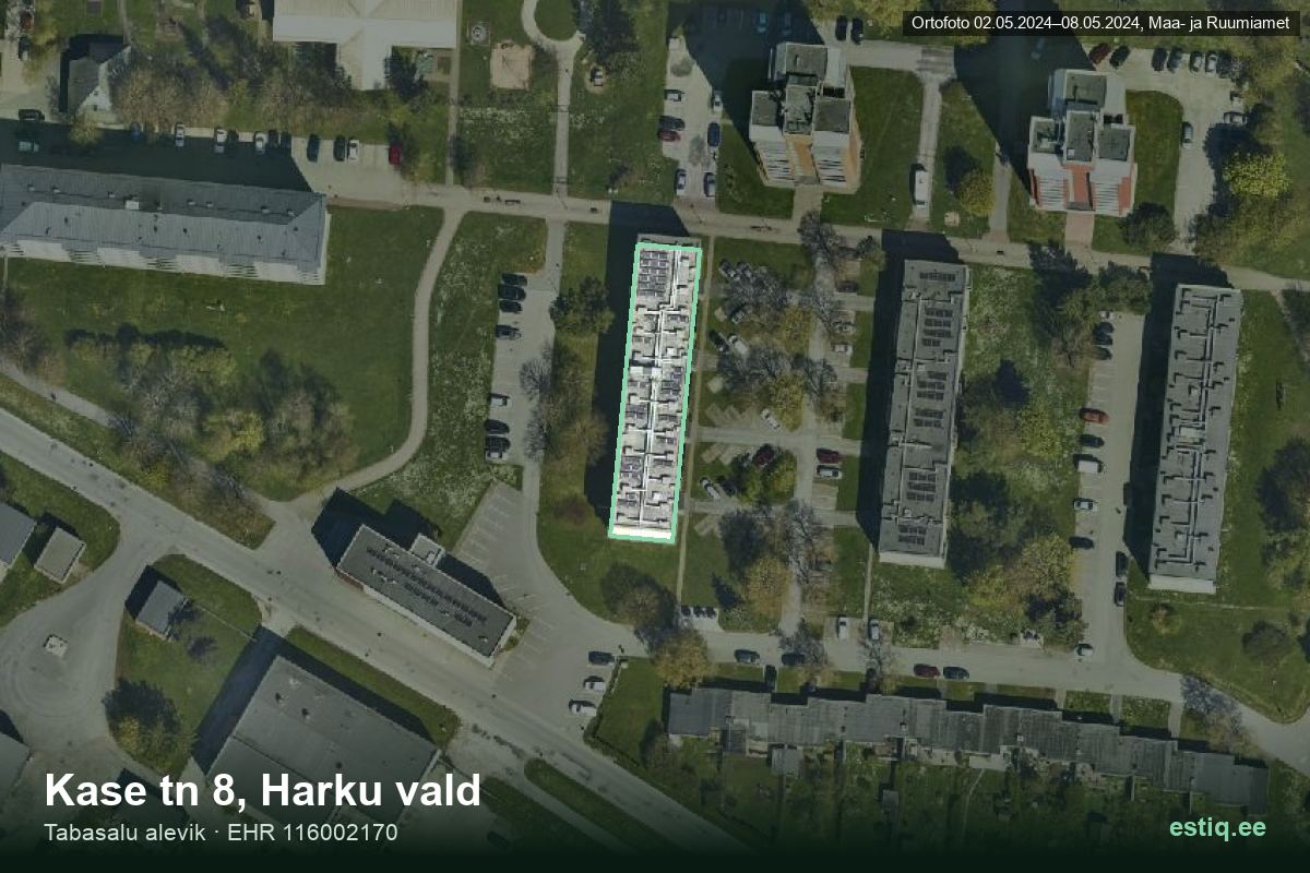 Kase tänav 8, Harku – hoone aerofoto, kontuur ehitisregistri (EHR) andmetest