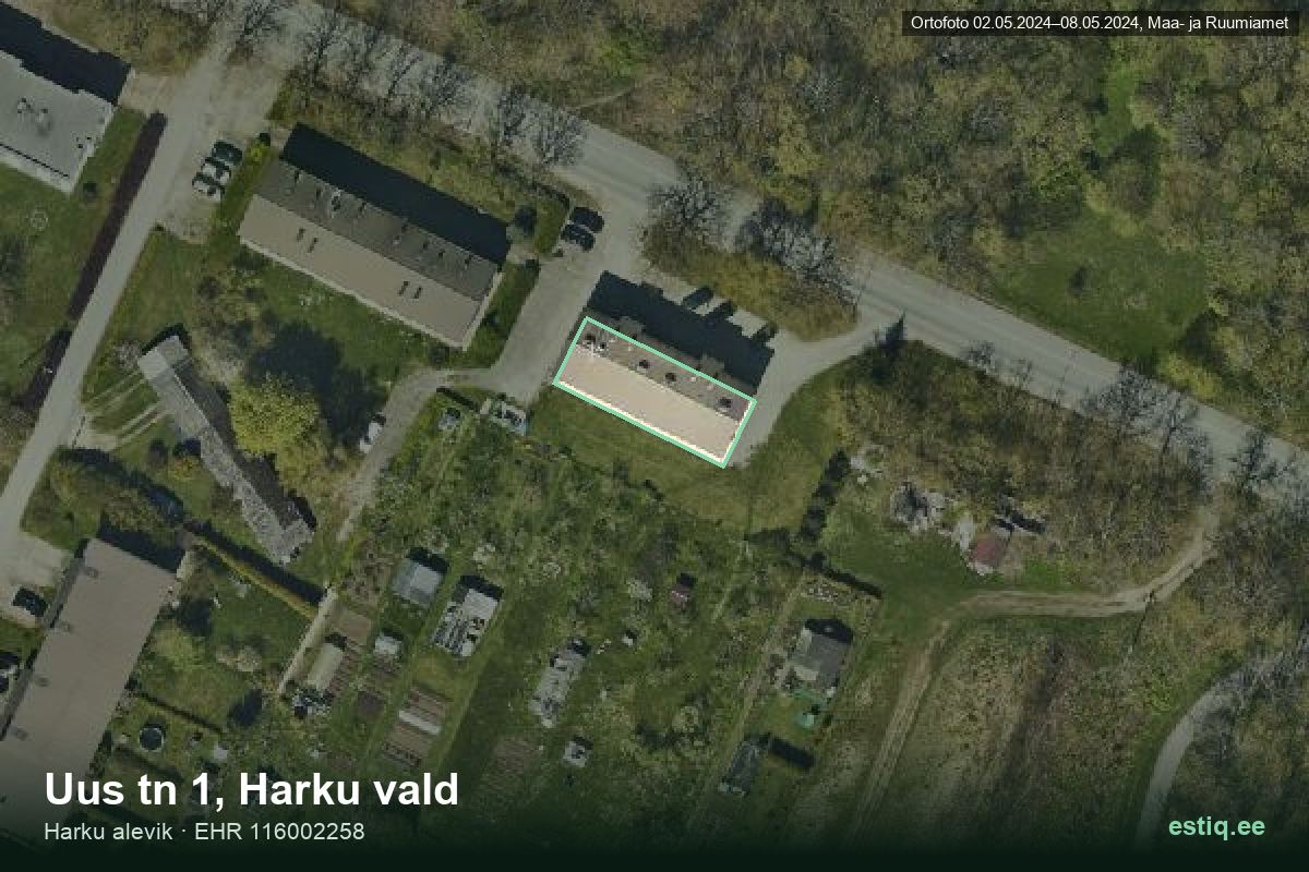 Uus tänav 1, Harku – hoone aerofoto, kontuur ehitisregistri (EHR) andmetest