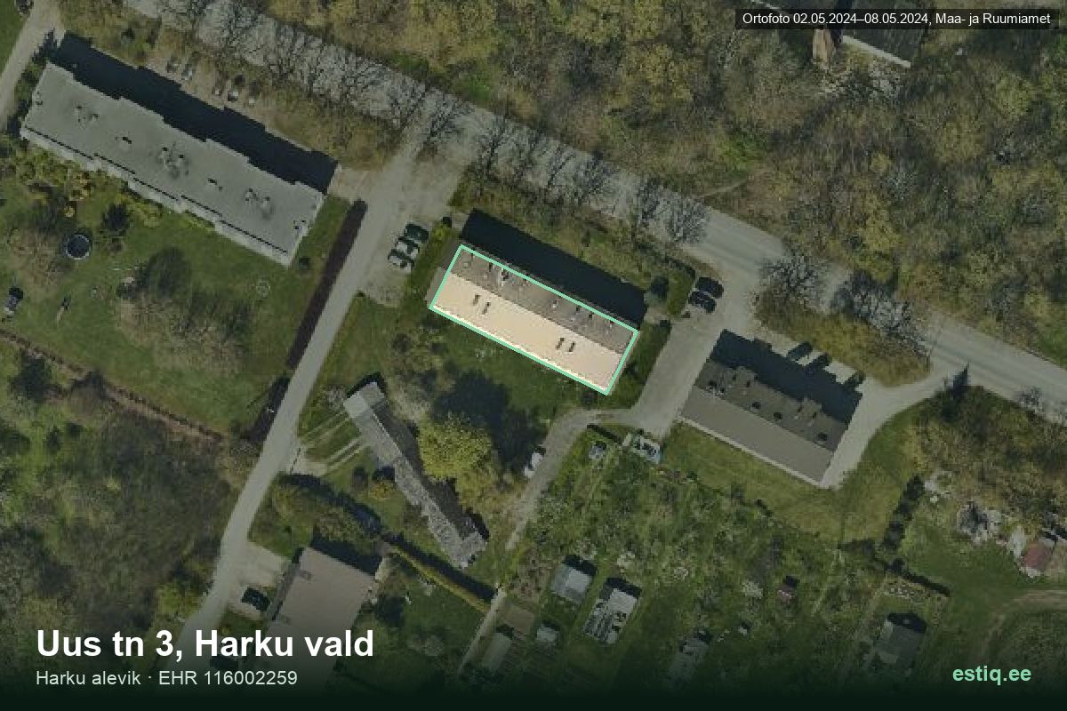 Uus tänav 3, Harku – hoone aerofoto, kontuur ehitisregistri (EHR) andmetest