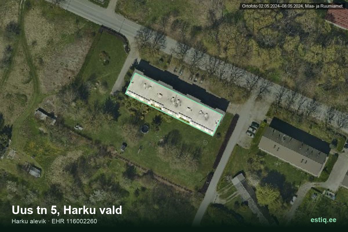 Uus tänav 5, Harku – ilmakuva rakennuksesta, ääriviiva rakennusrekisteristä (EHR)