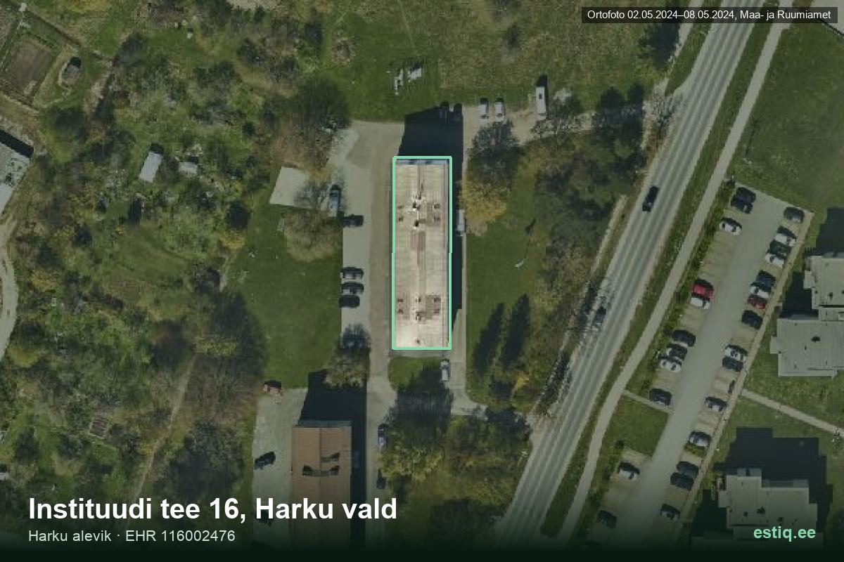 Instituudi tee 16, Harku – hoone aerofoto, kontuur ehitisregistri (EHR) andmetest