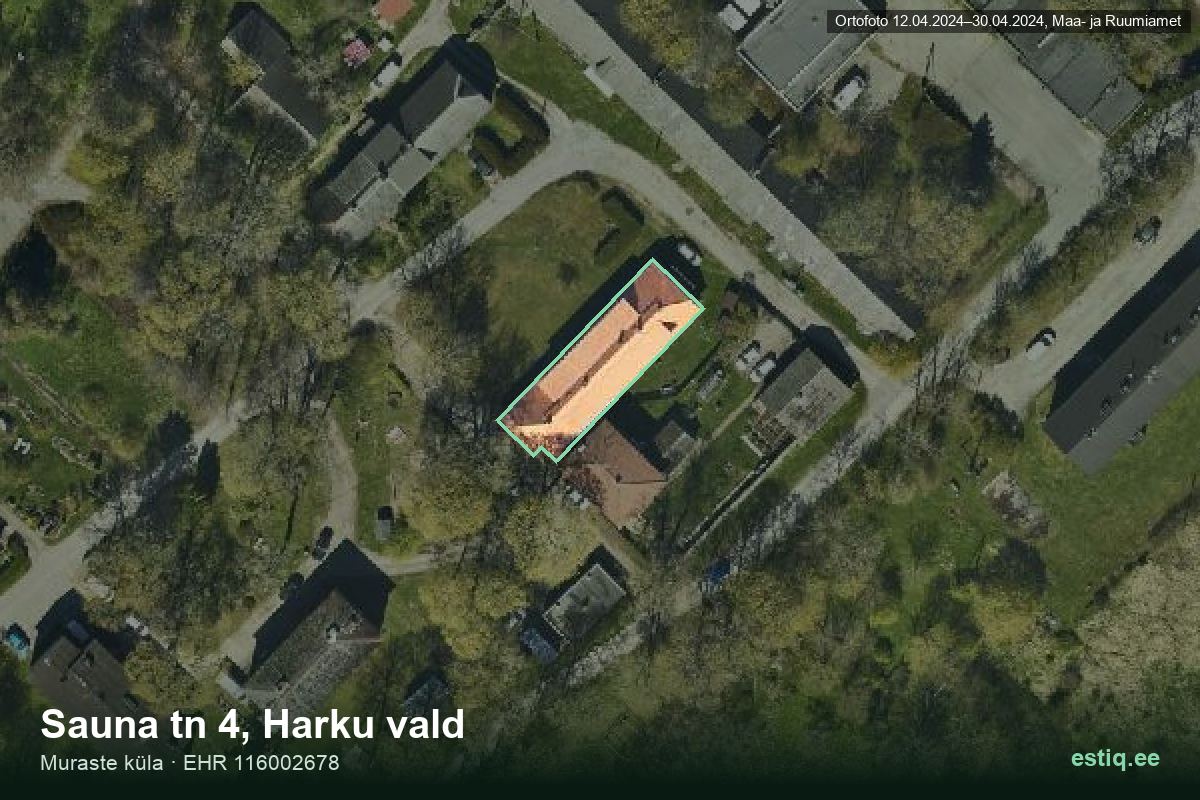 Sauna tänav 4, Harku – ilmakuva rakennuksesta, ääriviiva rakennusrekisteristä (EHR)