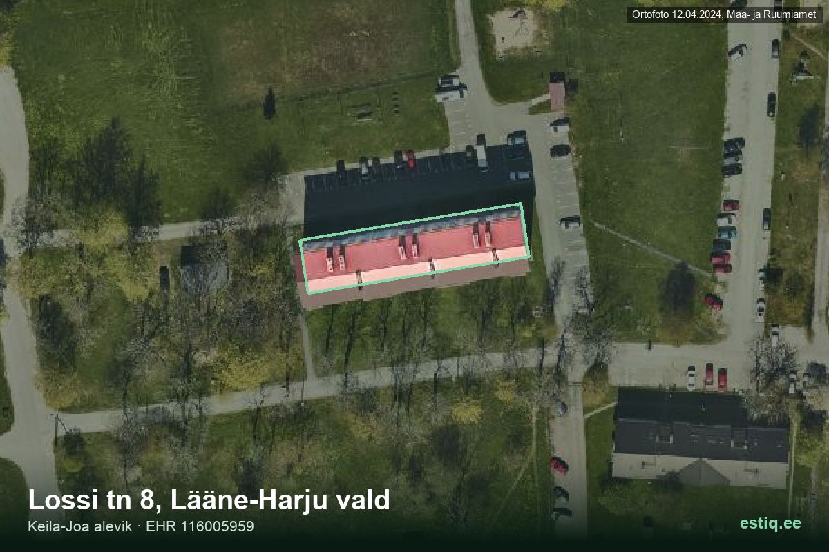 Lossi tänav 8, Lääne-Harju – hoone aerofoto, kontuur ehitisregistri (EHR) andmetest