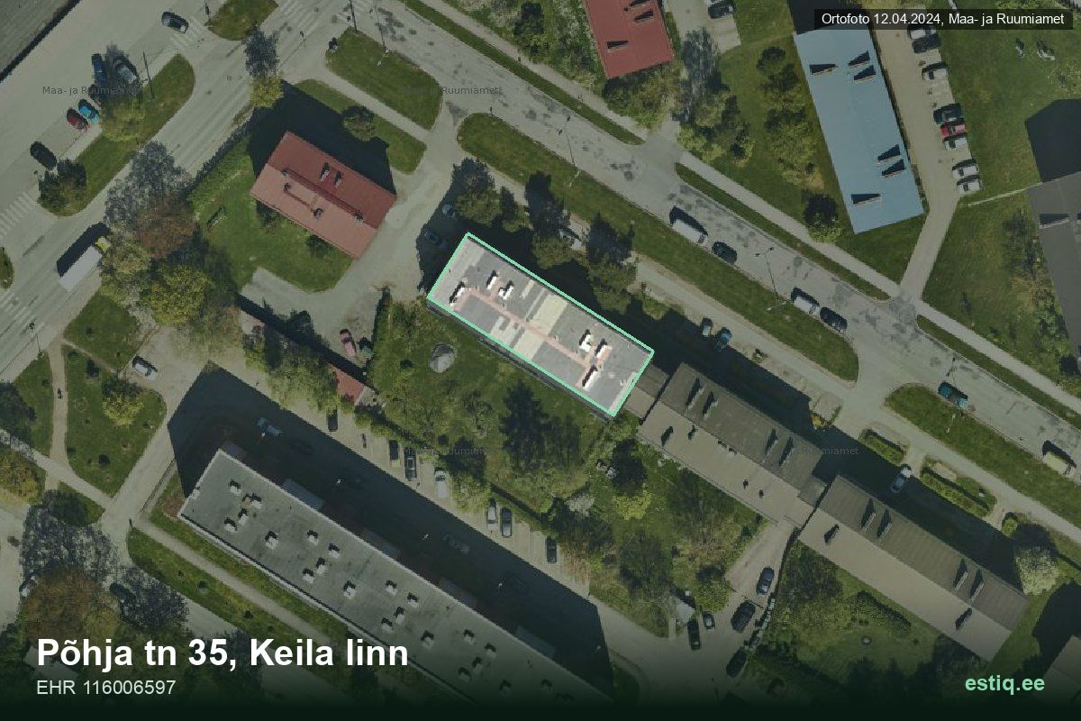 Põhja tänav 35, Keila – hoone aerofoto, kontuur ehitisregistri (EHR) andmetest