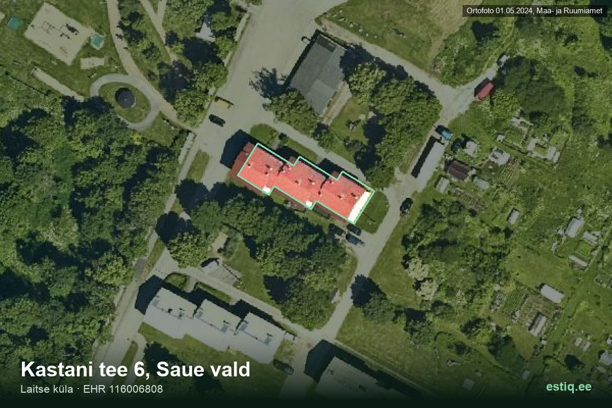 Kastani tee 6, Saue – hoone aerofoto, kontuur ehitisregistri (EHR) andmetest