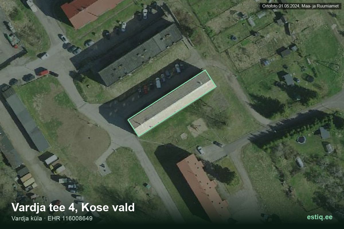 Vardja tee 4, Kose – hoone aerofoto, kontuur ehitisregistri (EHR) andmetest