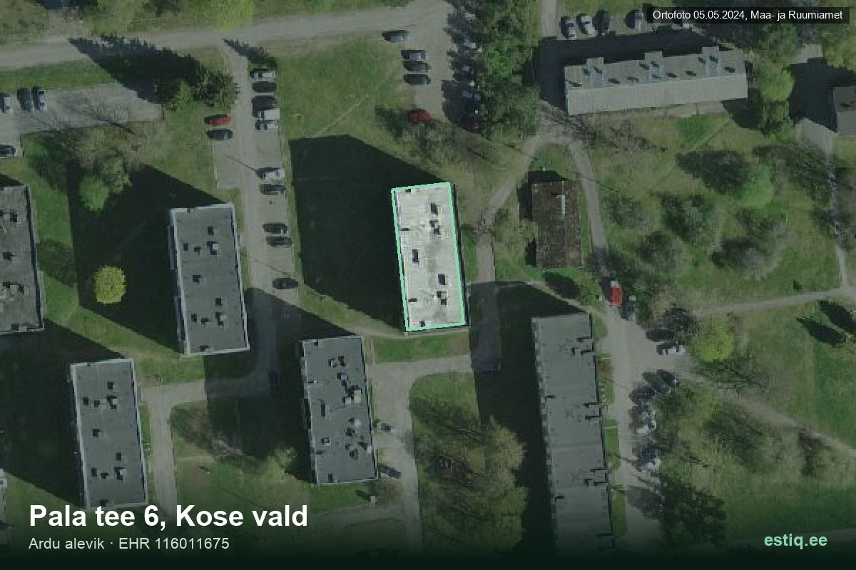 Pala tee 6, Kose – hoone aerofoto, kontuur ehitisregistri (EHR) andmetest