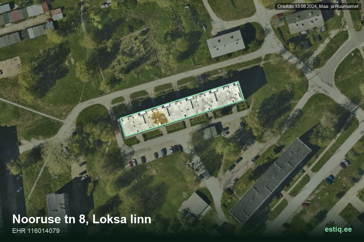 Nooruse tänav 8, Loksa – hoone aerofoto, kontuur ehitisregistri (EHR) andmetest