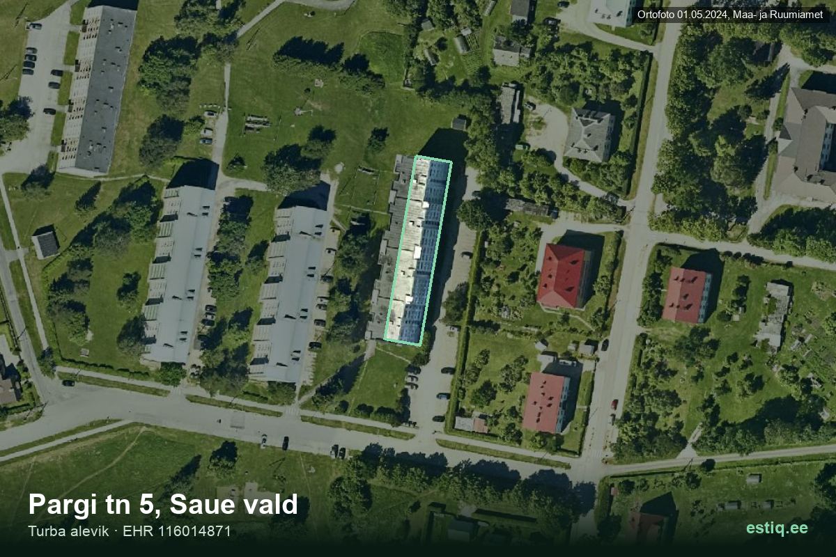Pargi tänav 5, Saue – hoone aerofoto, kontuur ehitisregistri (EHR) andmetest
