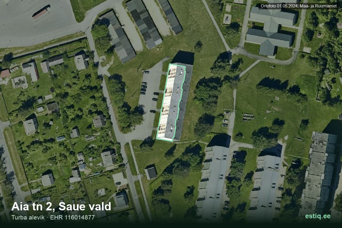 Aia tänav 2, Saue – hoone aerofoto, kontuur ehitisregistri (EHR) andmetest