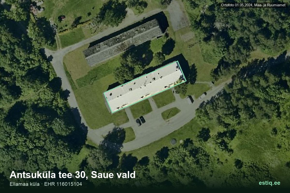 Antsuküla tee 30, Saue – hoone aerofoto, kontuur ehitisregistri (EHR) andmetest