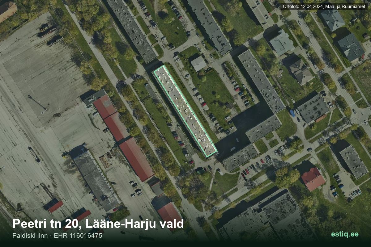 Peetri tänav 20, Lääne-Harju – ilmakuva rakennuksesta, ääriviiva rakennusrekisteristä (EHR)