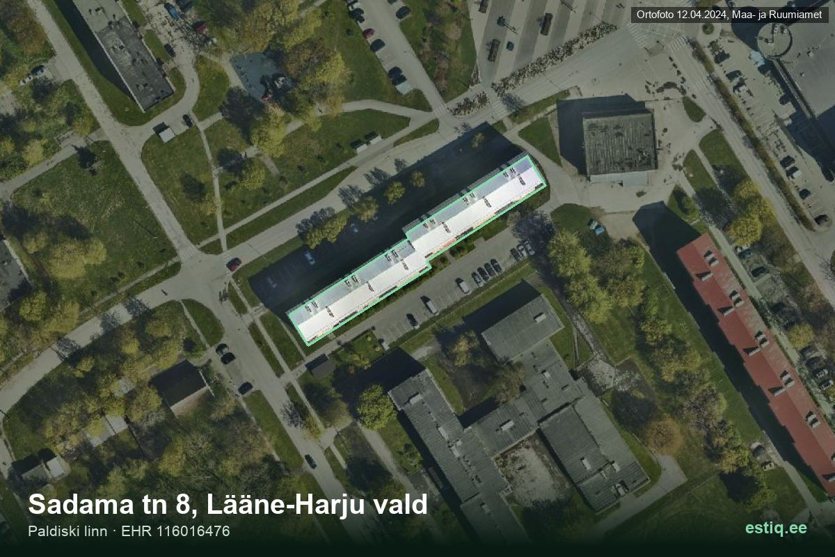 Sadama tänav 8, Lääne-Harju – aerial photo of the building, outline from the Building Register (EHR)