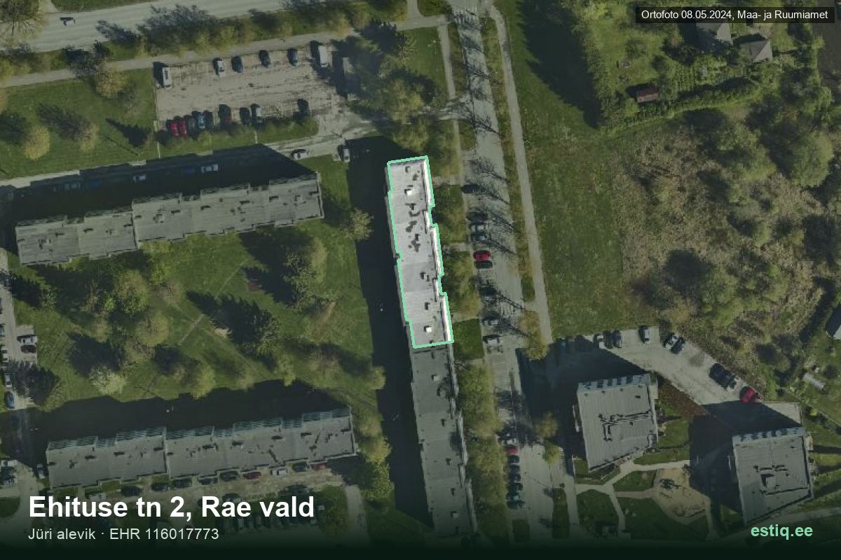 Ehituse tänav 2, Rae – hoone aerofoto, kontuur ehitisregistri (EHR) andmetest