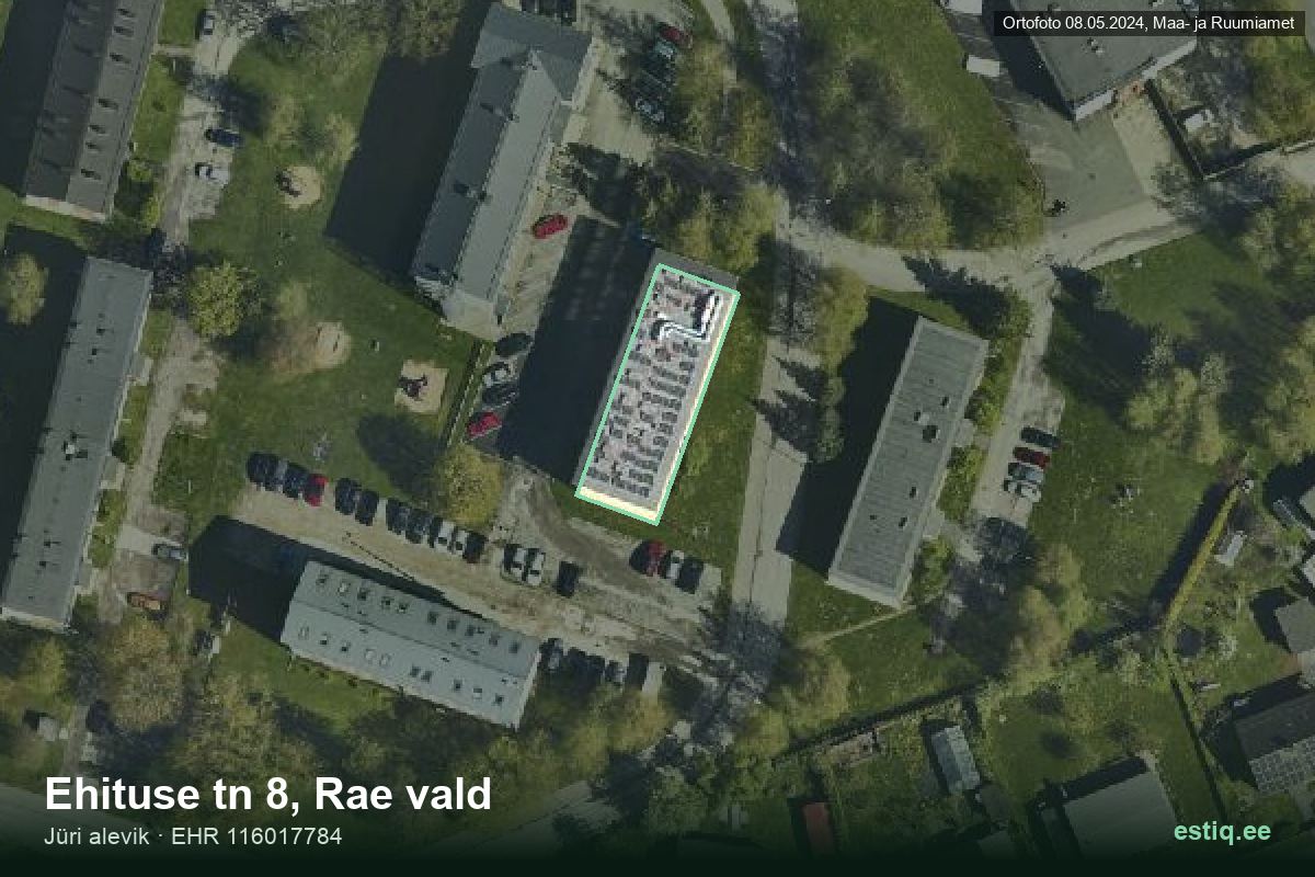 Ehituse tänav 8, Rae – hoone aerofoto, kontuur ehitisregistri (EHR) andmetest