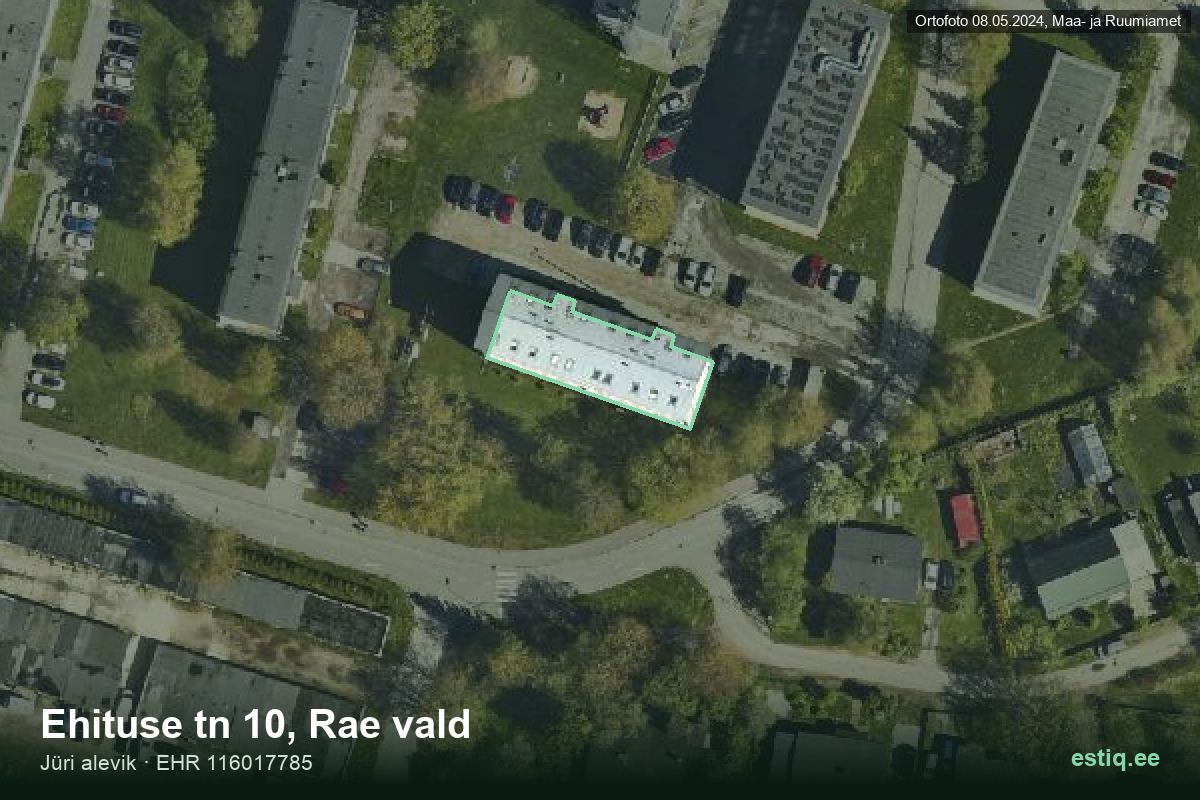 Ehituse tänav 10, Rae – hoone aerofoto, kontuur ehitisregistri (EHR) andmetest