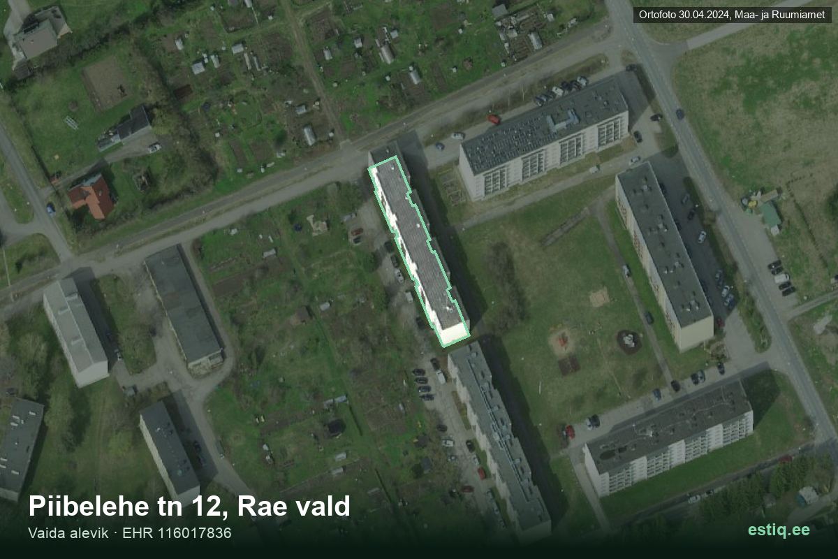 Piibelehe tänav 12, Rae – hoone aerofoto, kontuur ehitisregistri (EHR) andmetest