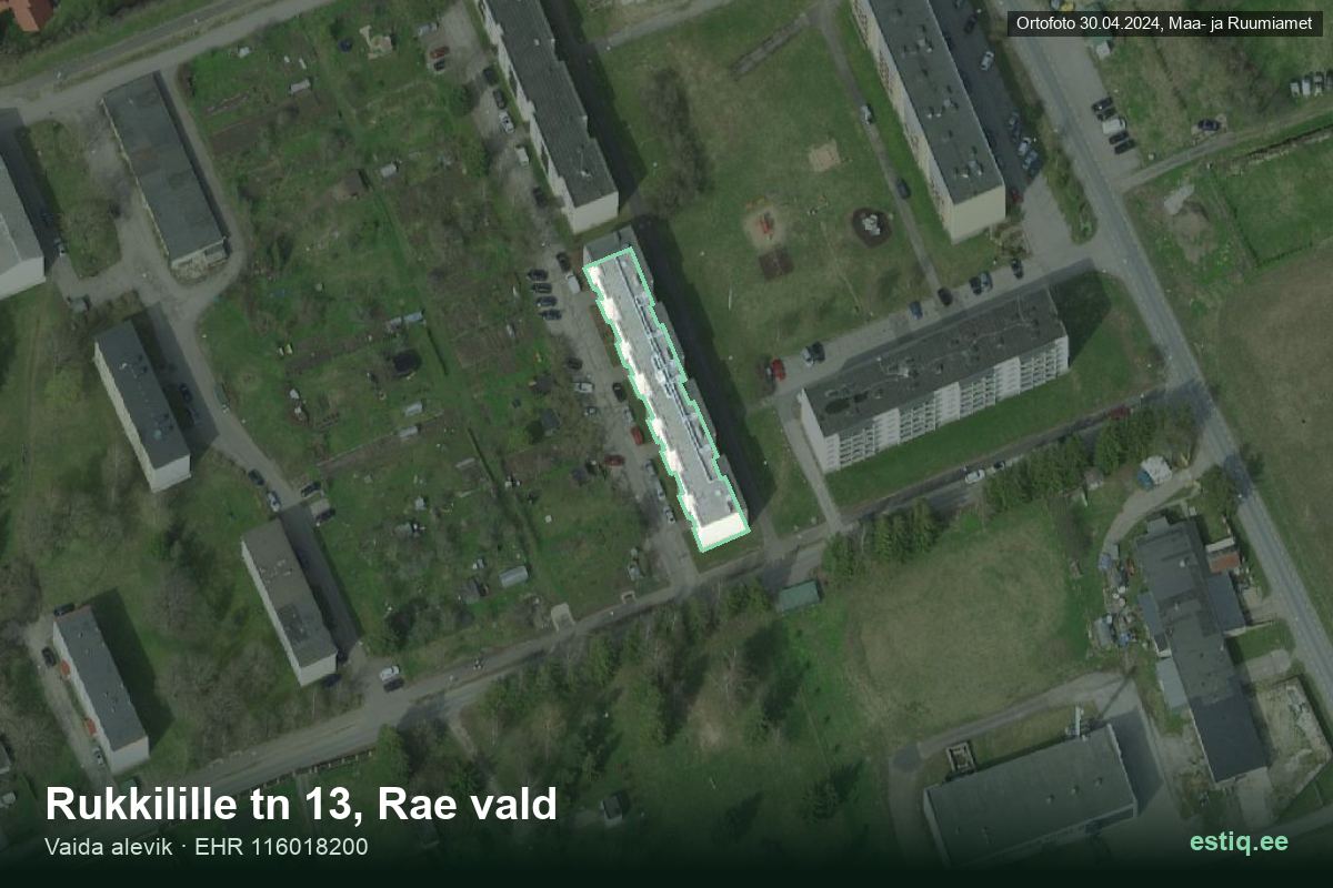 Rukkilille tänav 13, Rae – hoone aerofoto, kontuur ehitisregistri (EHR) andmetest