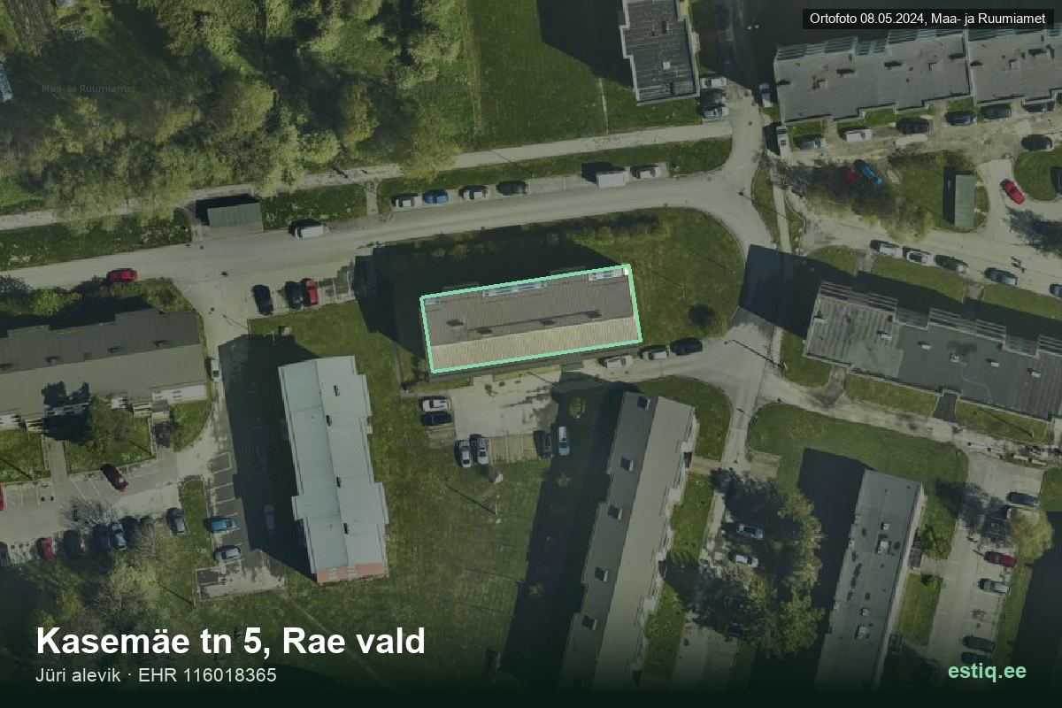 Kasemäe tänav 5, Rae – hoone aerofoto, kontuur ehitisregistri (EHR) andmetest