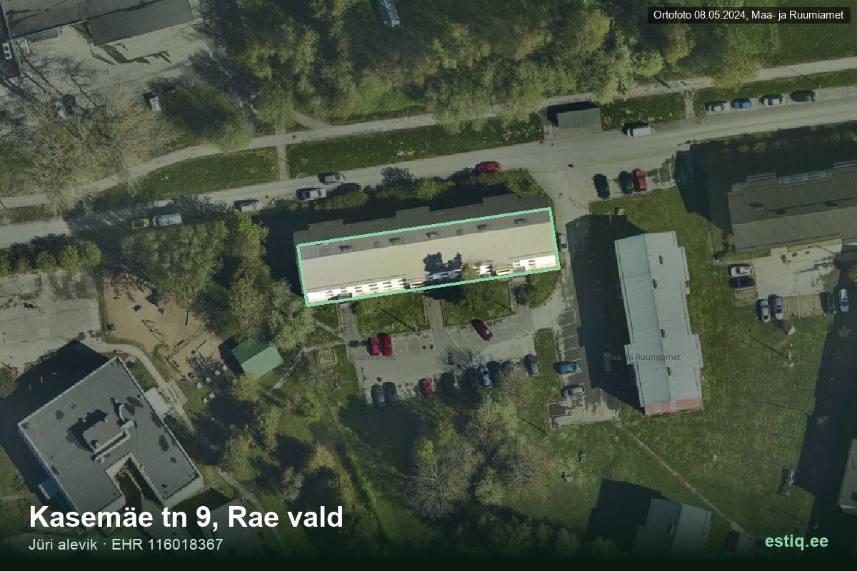 Kasemäe tänav 9, Rae – aerial photo of the building, outline from the Building Register (EHR)
