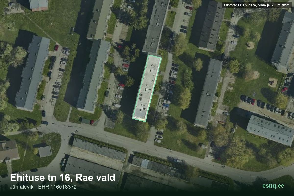 Ehituse tänav 16, Rae – hoone aerofoto, kontuur ehitisregistri (EHR) andmetest
