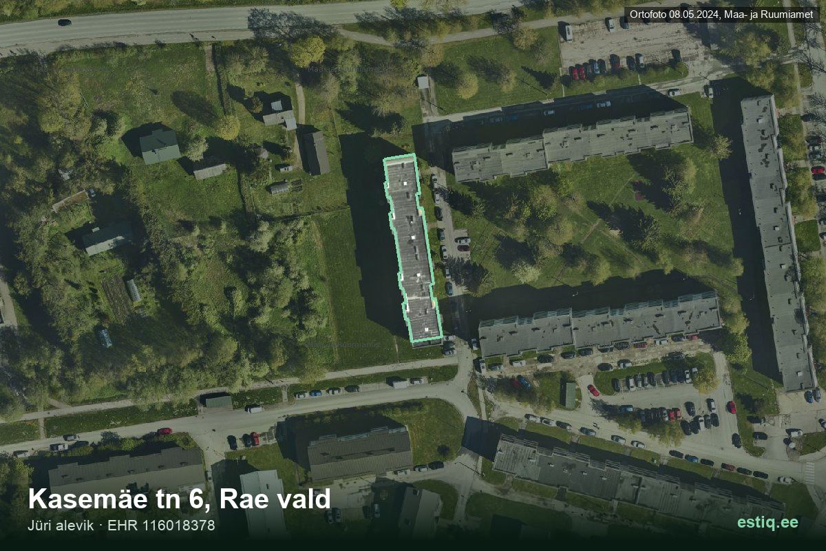 Kasemäe tänav 6, Rae – hoone aerofoto, kontuur ehitisregistri (EHR) andmetest