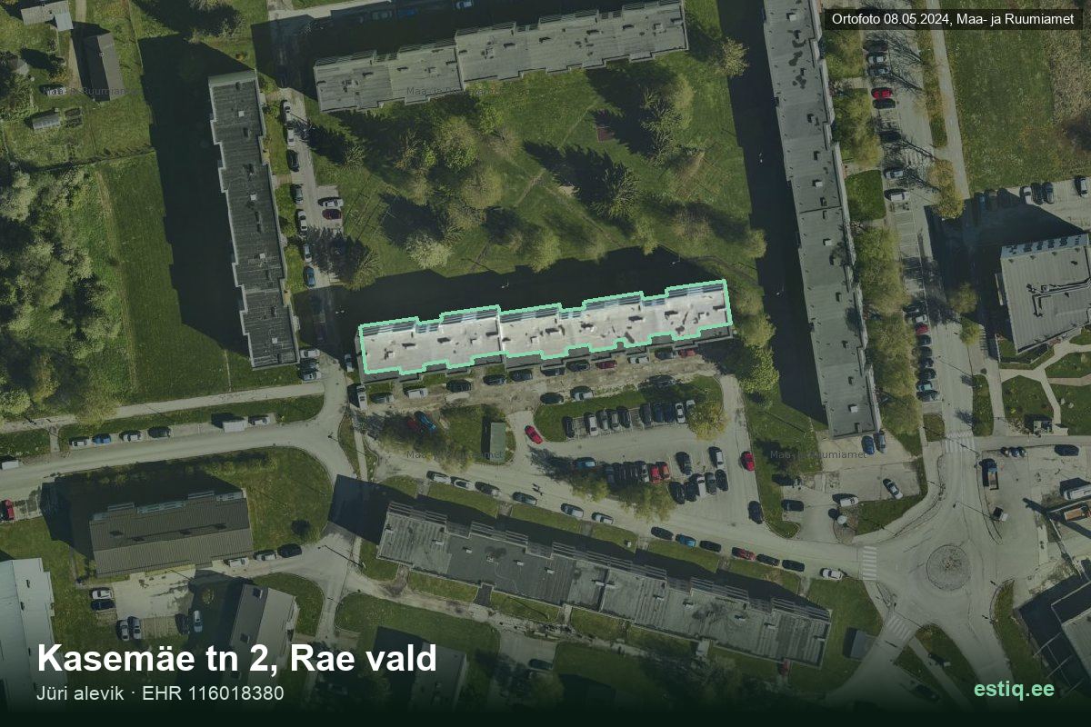 Kasemäe tänav 2, Rae – hoone aerofoto, kontuur ehitisregistri (EHR) andmetest