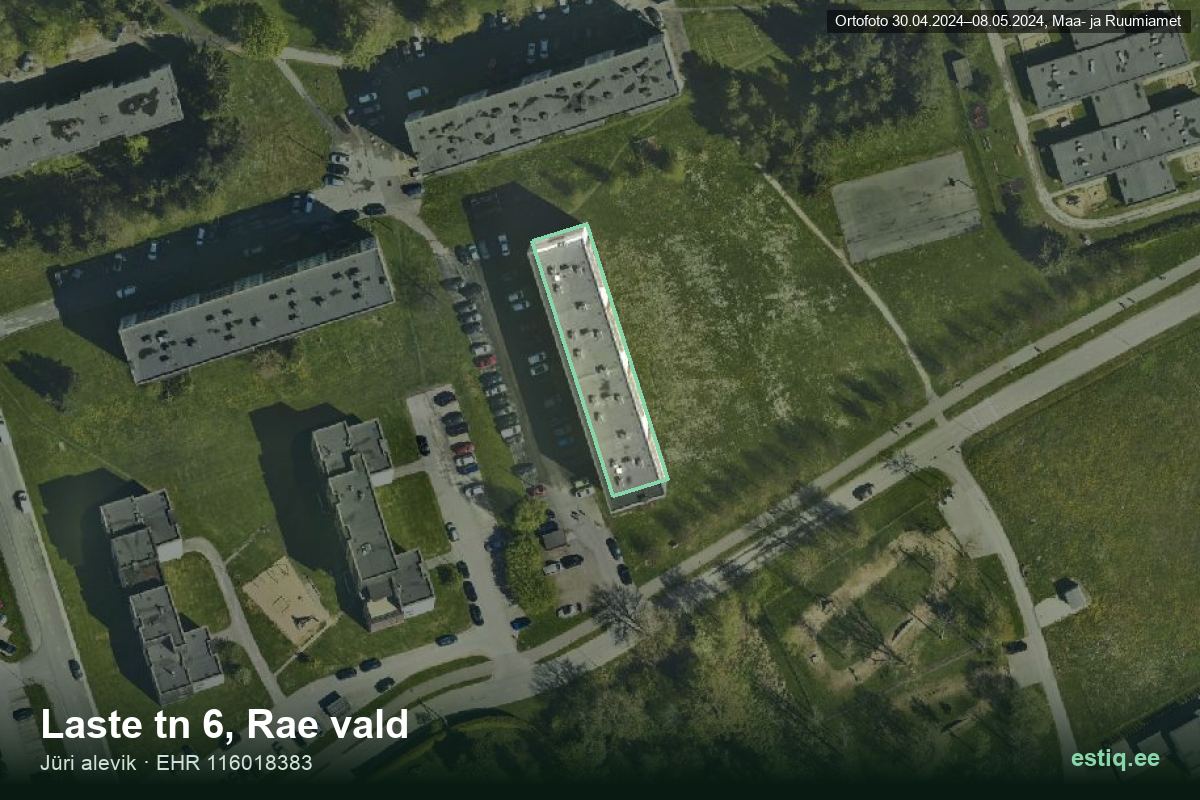 Laste tänav 6, Rae – аэрофото дома, контур по данным регистра строений (EHR)