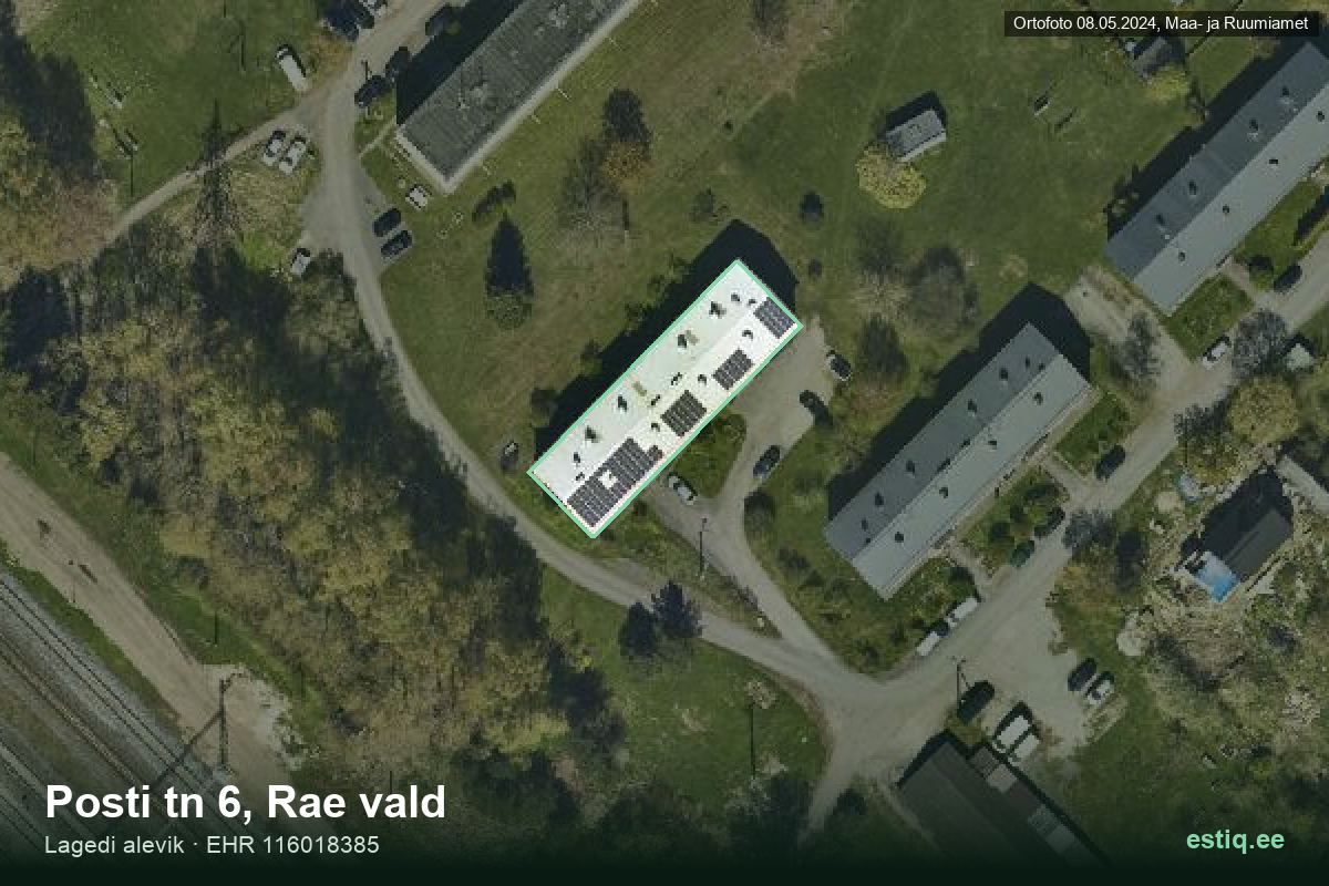 Posti tänav 6, Rae – hoone aerofoto, kontuur ehitisregistri (EHR) andmetest