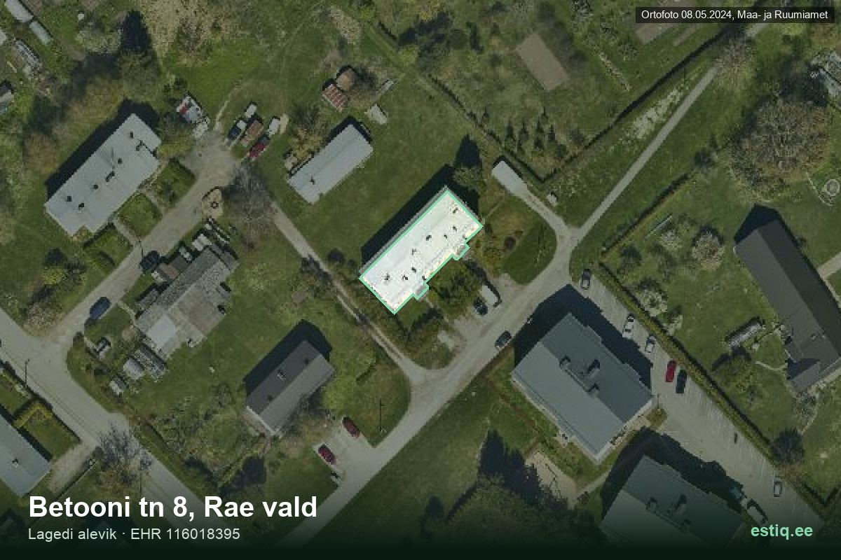 Betooni tänav 8, Rae – hoone aerofoto, kontuur ehitisregistri (EHR) andmetest