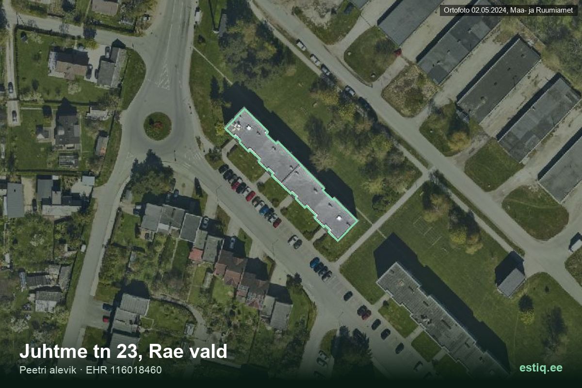 Juhtme tänav 23, Rae – hoone aerofoto, kontuur ehitisregistri (EHR) andmetest