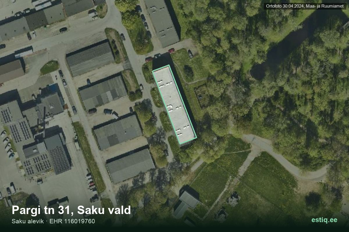 Pargi tänav 31, Saku – аэрофото дома, контур по данным регистра строений (EHR)