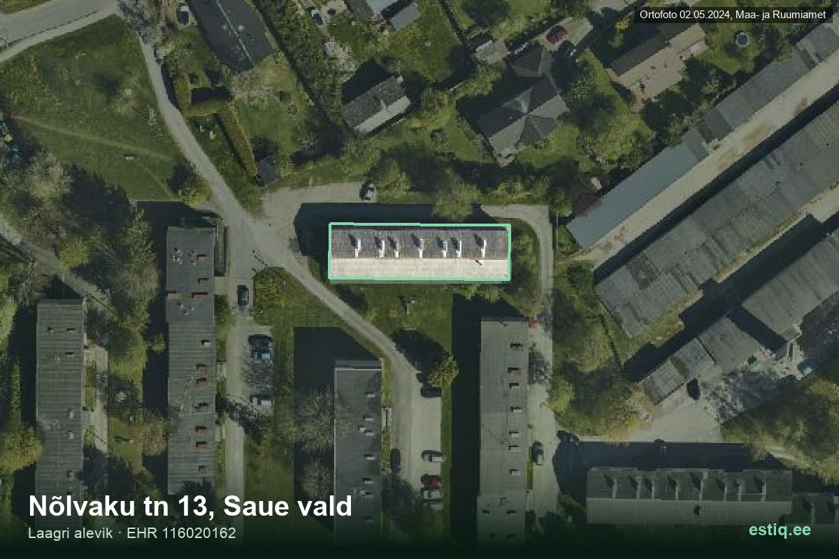 Nõlvaku tänav 13, Saue – аэрофото дома, контур по данным регистра строений (EHR)
