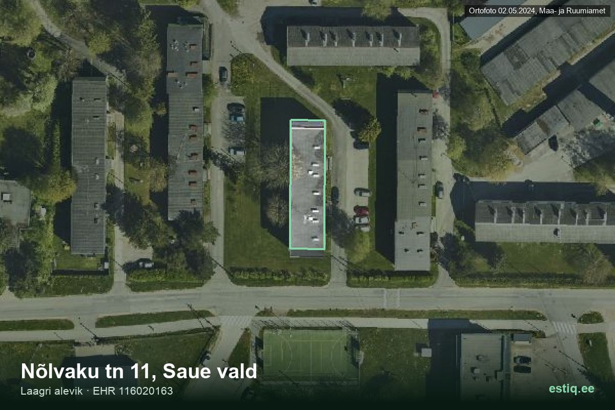 Nõlvaku tänav 11, Saue – aerial photo of the building, outline from the Building Register (EHR)