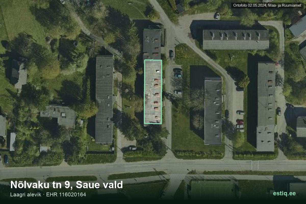 Nõlvaku tänav 9, Saue – aerial photo of the building, outline from the Building Register (EHR)