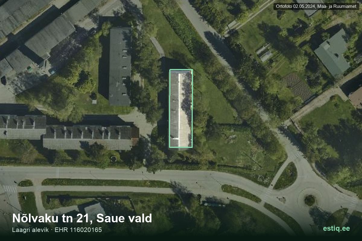 Nõlvaku tänav 21, Saue – hoone aerofoto, kontuur ehitisregistri (EHR) andmetest