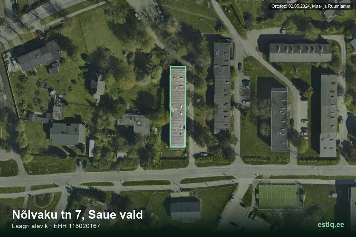 Nõlvaku tänav 7, Saue – aerial photo of the building, outline from the Building Register (EHR)