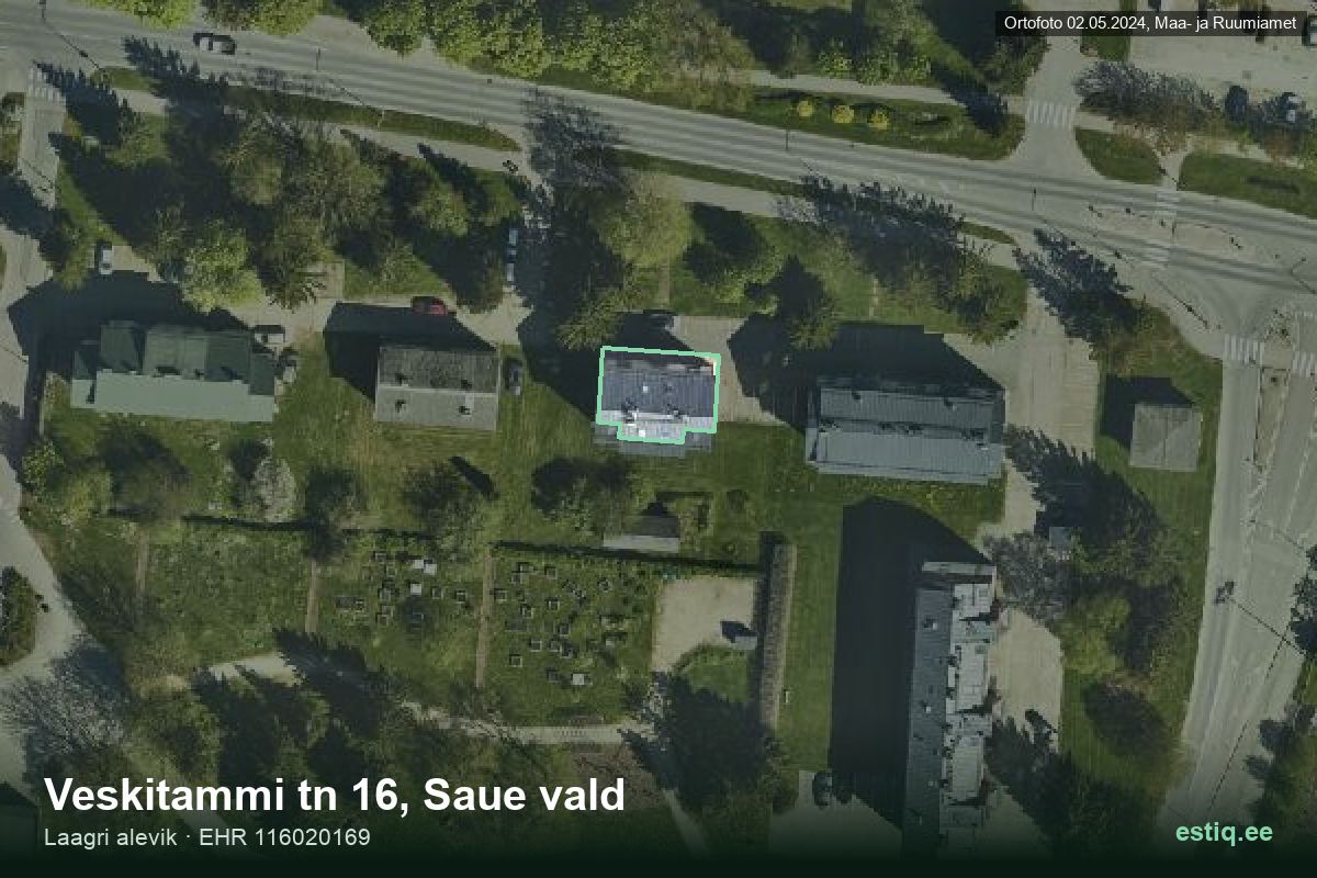 Veskitammi tänav 16, Saue – hoone aerofoto, kontuur ehitisregistri (EHR) andmetest