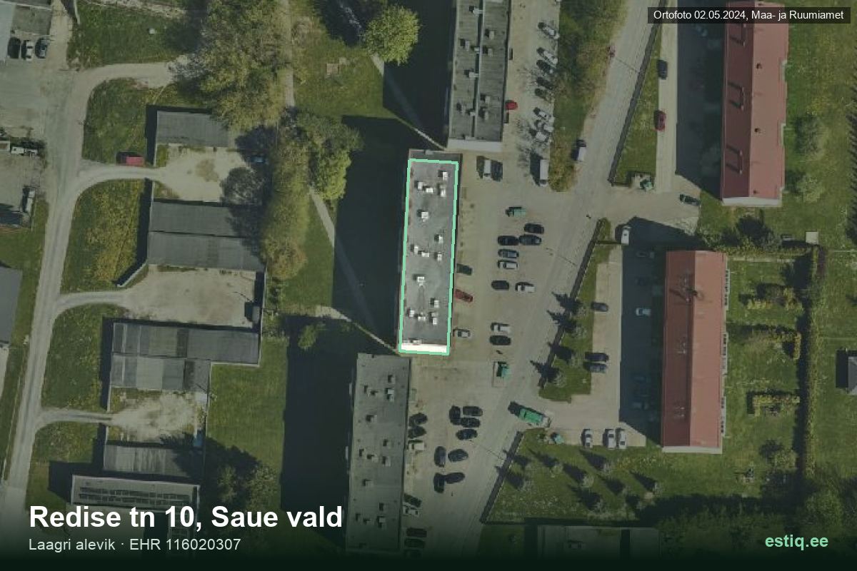 Redise tänav 10, Saue – ilmakuva rakennuksesta, ääriviiva rakennusrekisteristä (EHR)