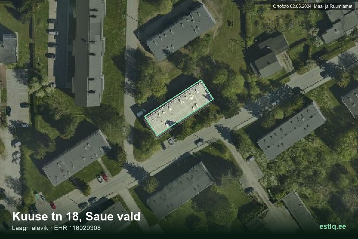 Kuuse tänav 18, Saue – ilmakuva rakennuksesta, ääriviiva rakennusrekisteristä (EHR)
