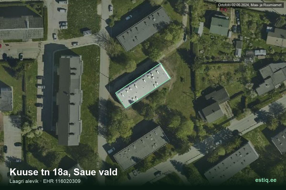 Kuuse tänav 18a, Saue – hoone aerofoto, kontuur ehitisregistri (EHR) andmetest