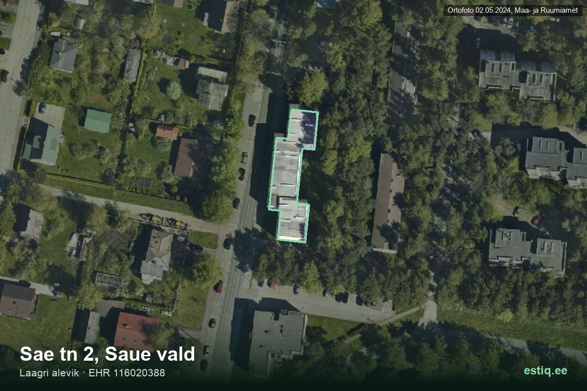 Sae tänav 2, Saue – ilmakuva rakennuksesta, ääriviiva rakennusrekisteristä (EHR)