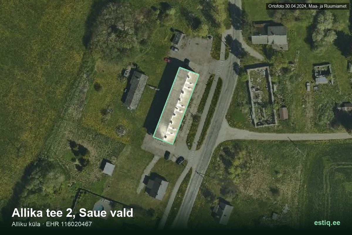 Allika tee 2, Saue – hoone aerofoto, kontuur ehitisregistri (EHR) andmetest