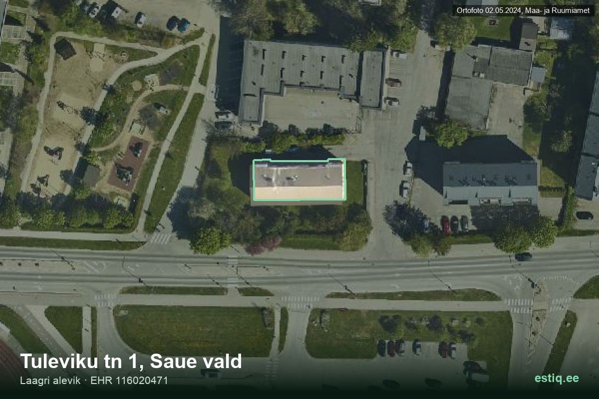 Tuleviku tänav 1, Saue – hoone aerofoto, kontuur ehitisregistri (EHR) andmetest
