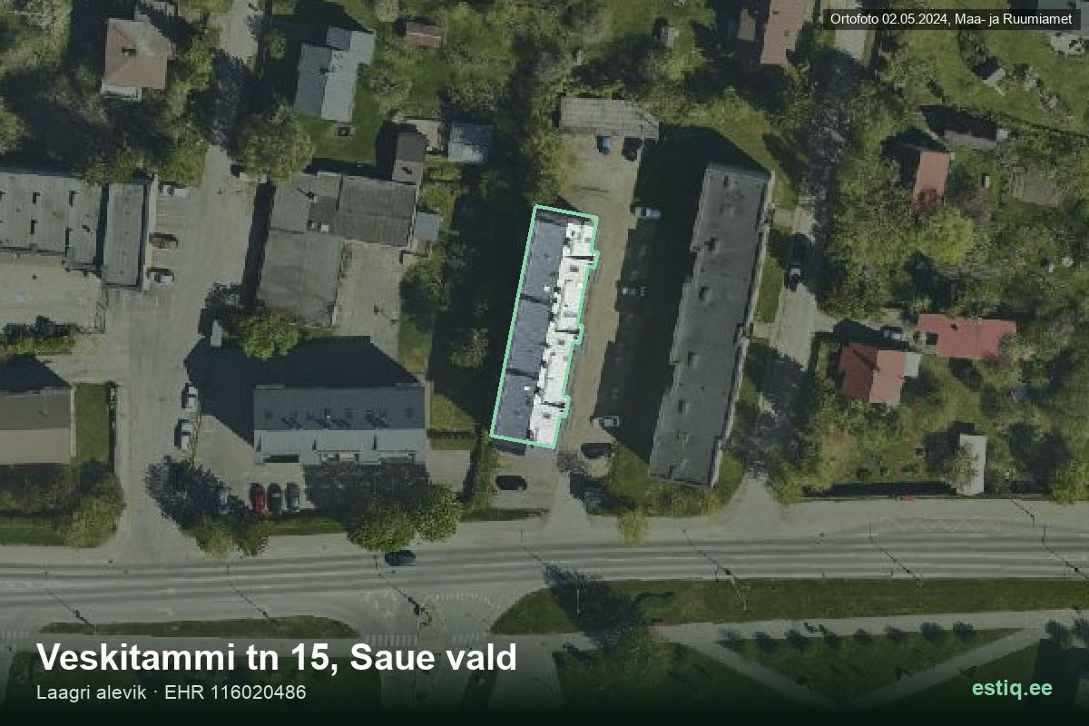 Veskitammi tänav 15, Saue – hoone aerofoto, kontuur ehitisregistri (EHR) andmetest