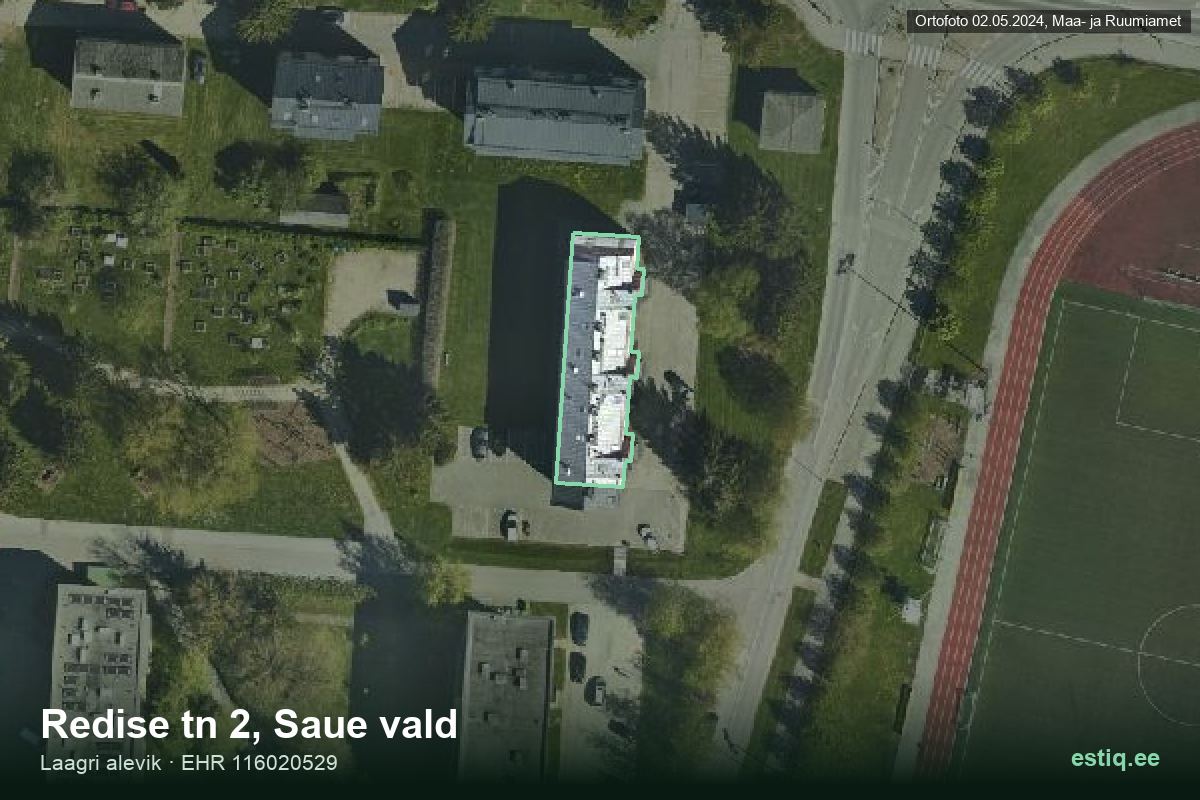 Redise tänav 2, Saue – hoone aerofoto, kontuur ehitisregistri (EHR) andmetest
