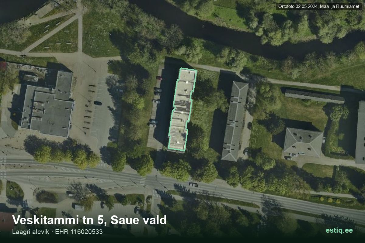 Veskitammi tänav 5, Saue – hoone aerofoto, kontuur ehitisregistri (EHR) andmetest