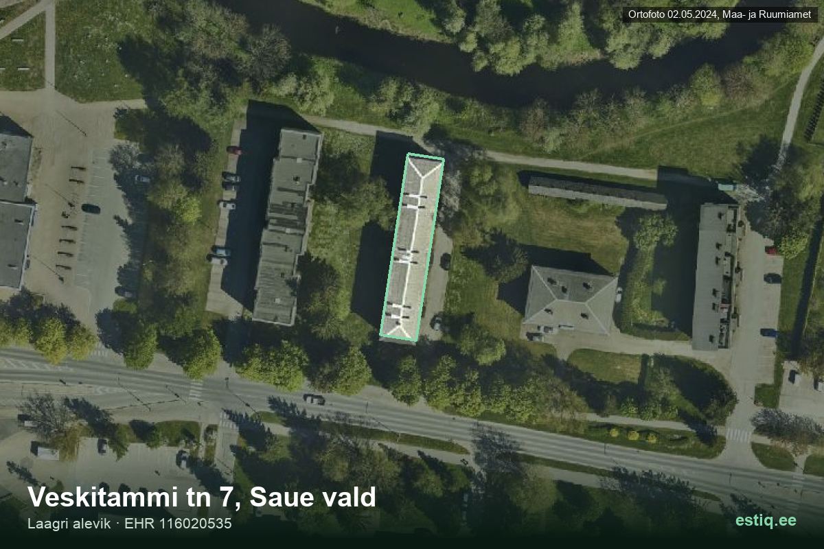 Veskitammi tänav 7, Saue – hoone aerofoto, kontuur ehitisregistri (EHR) andmetest