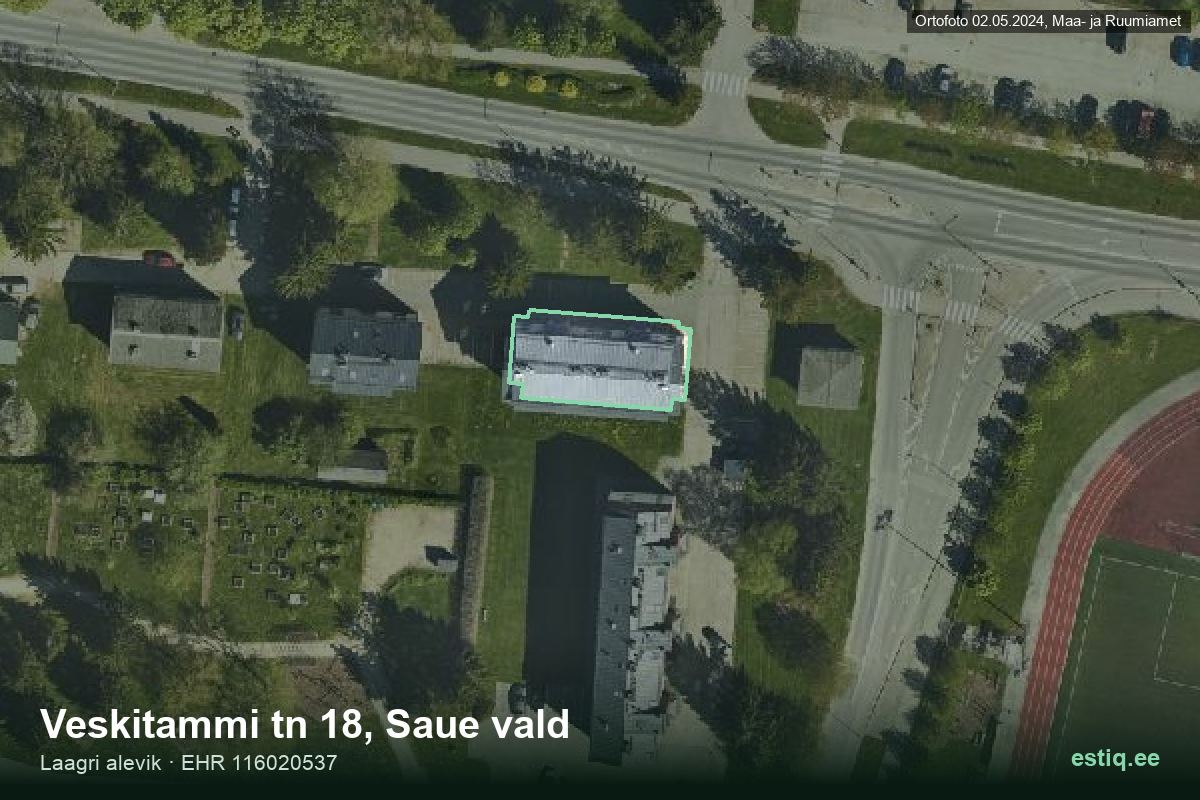 Veskitammi tänav 18, Saue – hoone aerofoto, kontuur ehitisregistri (EHR) andmetest