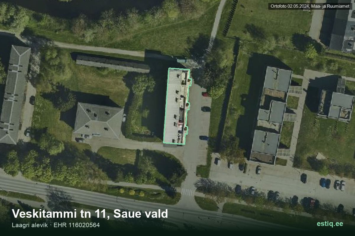 Veskitammi tänav 11, Saue – аэрофото дома, контур по данным регистра строений (EHR)